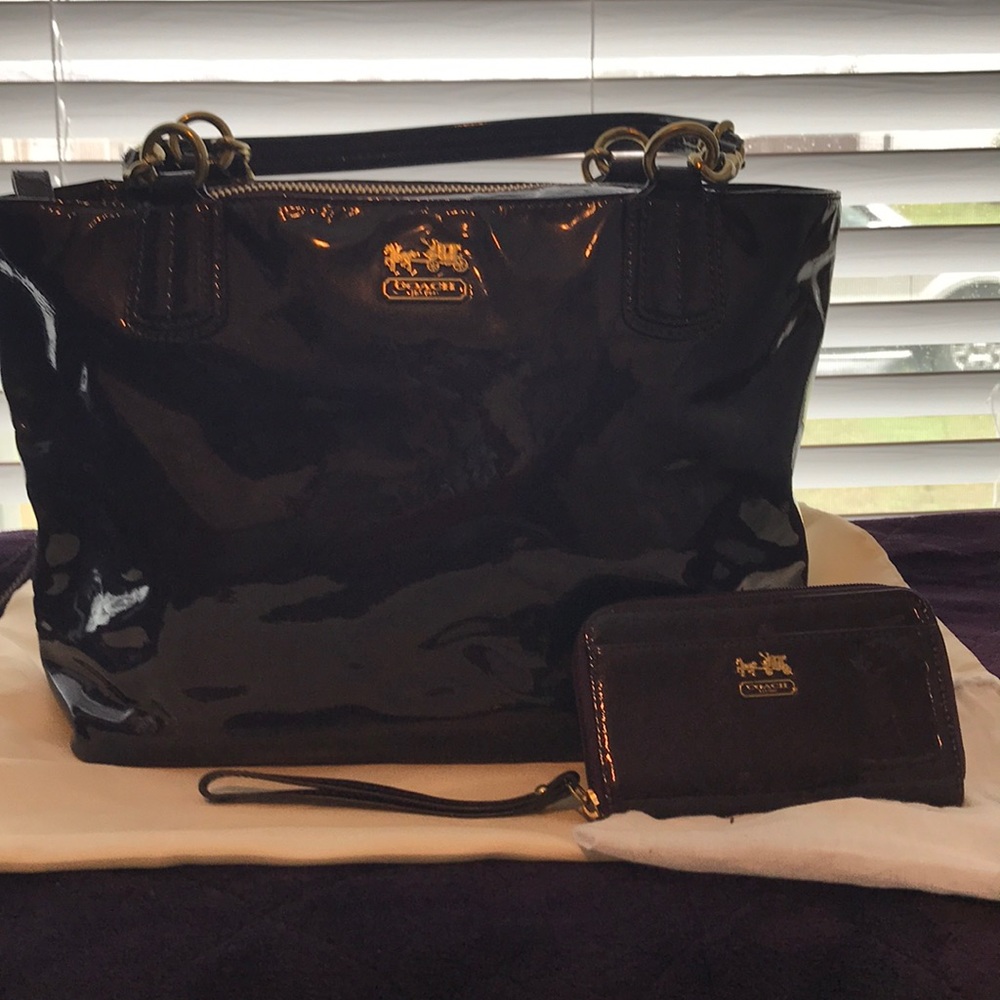 COACH Purple Patent Leather Satchel & Wristlet